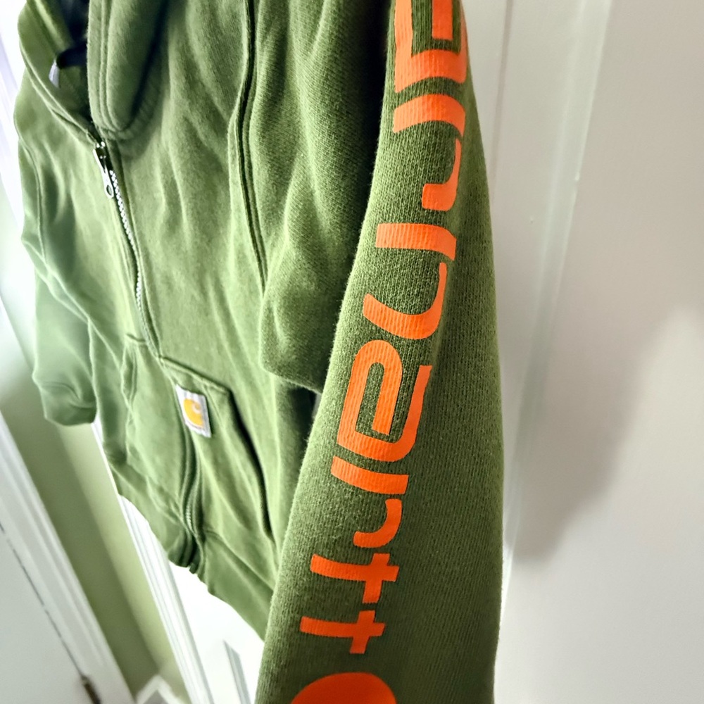 Carhartt Kids Olive Jacket with Bright Orange Details